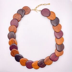 Vintage Avon Multicolored Flat Wooden Bead Statement Necklace